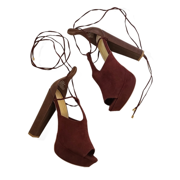 SHOE DAZZLE Marlena Maroon Peep Toe Ankle Strap Platform Heels Size 8 - Picture 3 of 16